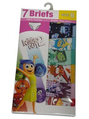 Disney Pixar Inside Out 2 Girls Underwear Briefs 7 Pack Size 8 Cotton